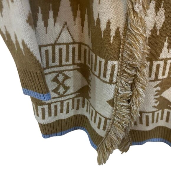 Cocogio made in Italy medium wool blend tan cream blue boho open front cardigan - Picture 5 of 7